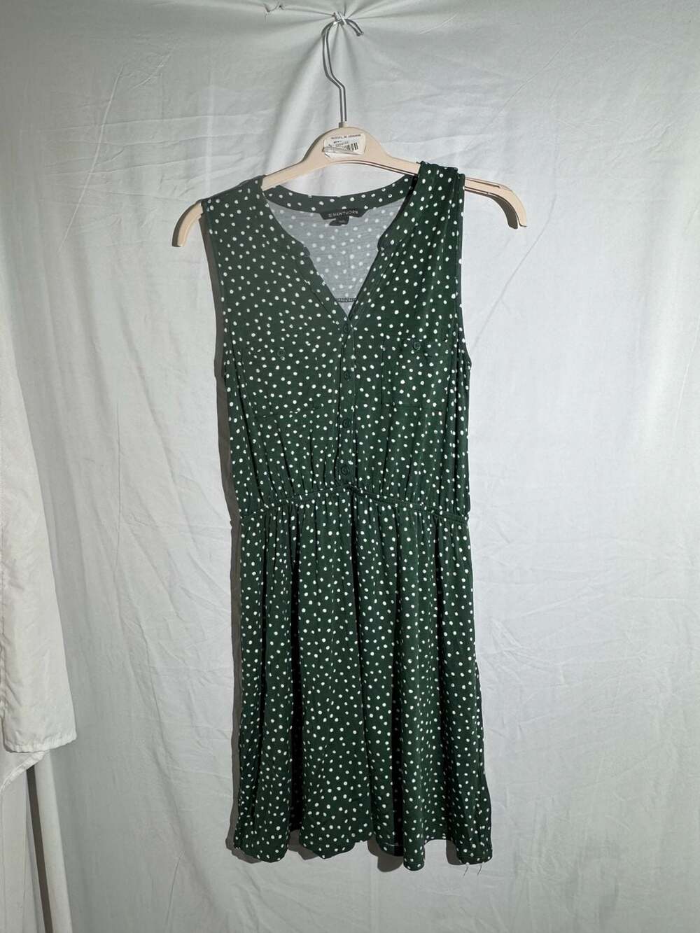 41 Hawthorn Green Polka Dot Shirt Dress Womens Medium M Sleeveless Elastic Waist